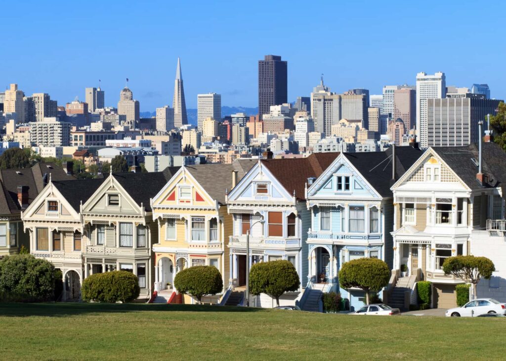 A row of houses in San Fransisco is reminiscent of those featured on Full House. 
