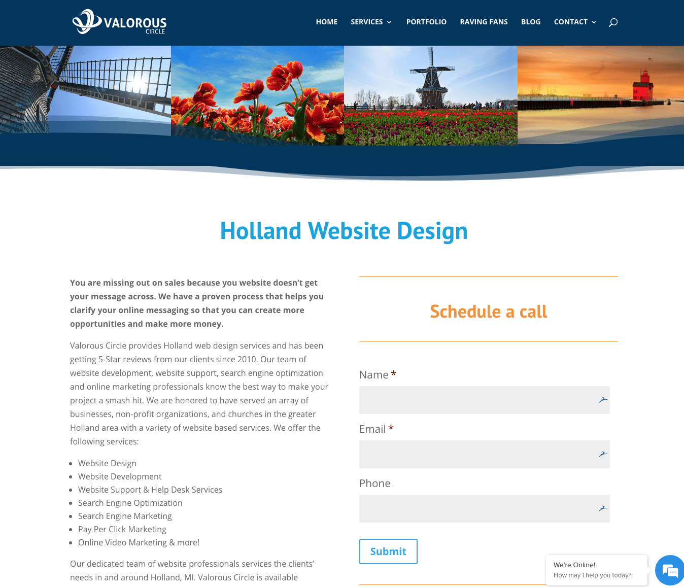Valorous Circle's holland landing page. Create a landing page using geographic cues.