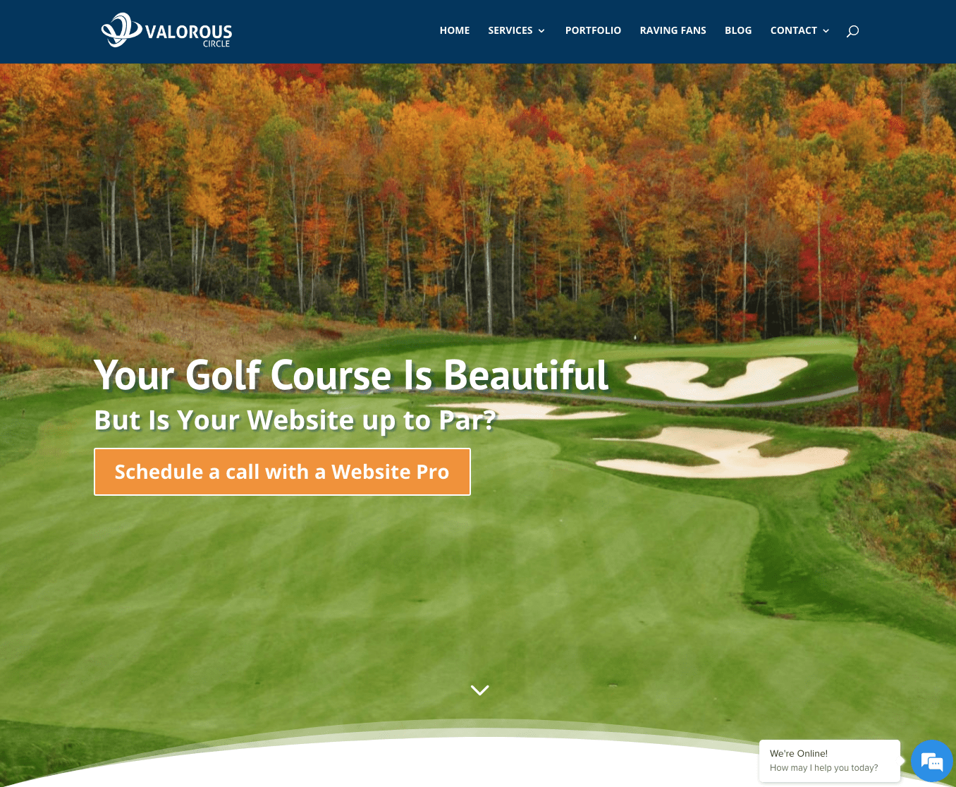 Valorous Circle's golf landing page. Create a landing page using subject matter cues.